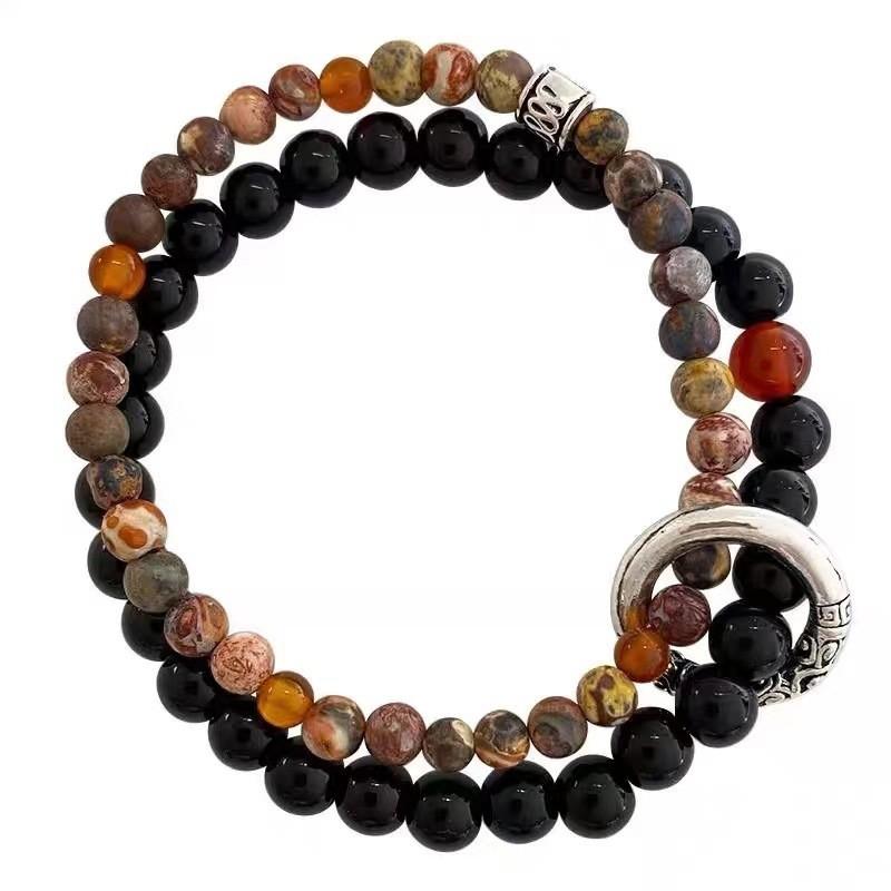 Handcrafted Style Ethnic Natural Stone Beaded Bracelet Unisex Geometric Design