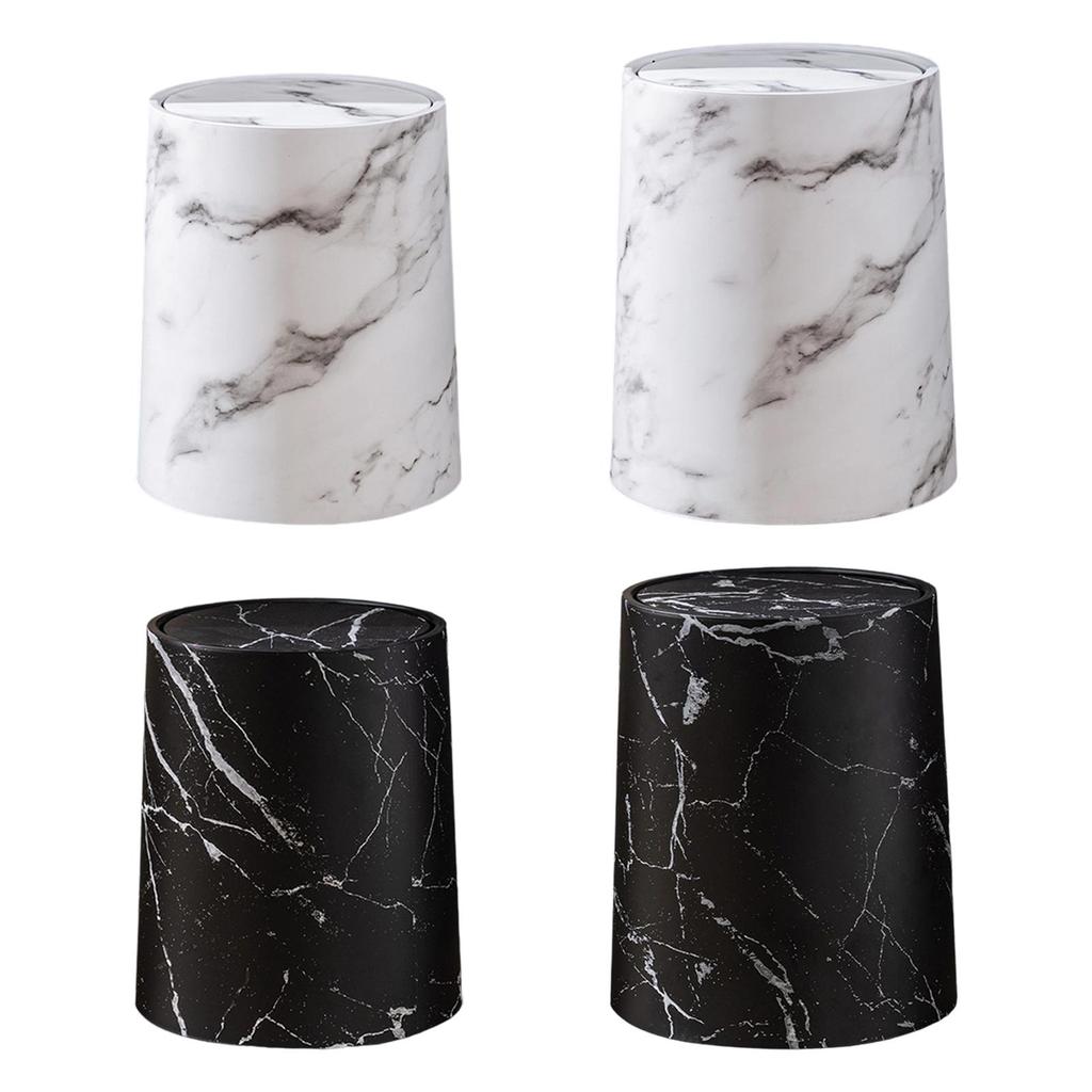 Decorative Marble Effect Trash Container with Rotating Lid Double Compartment Waste Bin for Home Office Bathroom