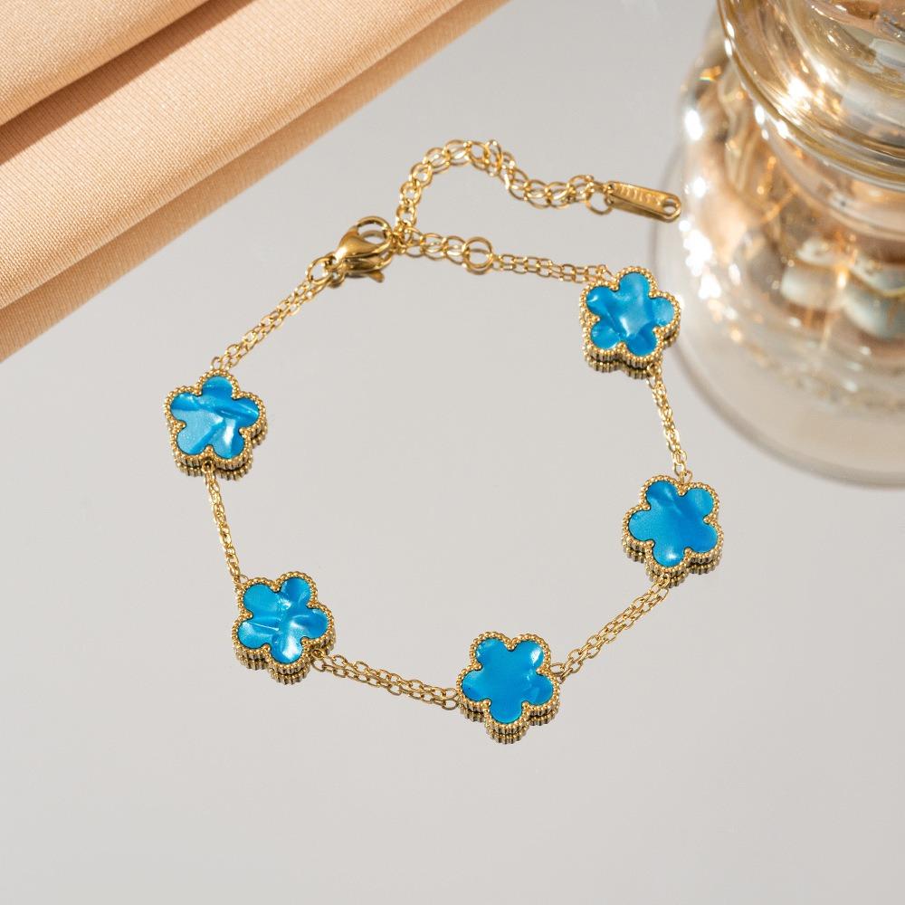 Lucky Five-Leaf Flower 18k Gold Plated Stainless Steel Bracelet Women's Exquisite Five-Pointed Star Luxury Party Jewelry Gift
