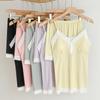 Girls' V-Neck Lace Pajama Set with Built-In Bra - Short Sleeve Camisole Two-Piece