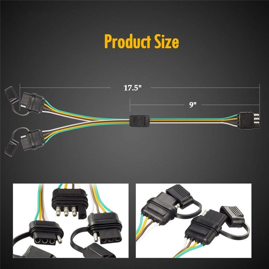 2 Pcs 12V Flat 4 Way 4Pin Y-Splitter Automobile SUV Trailer LED Harness Adapters