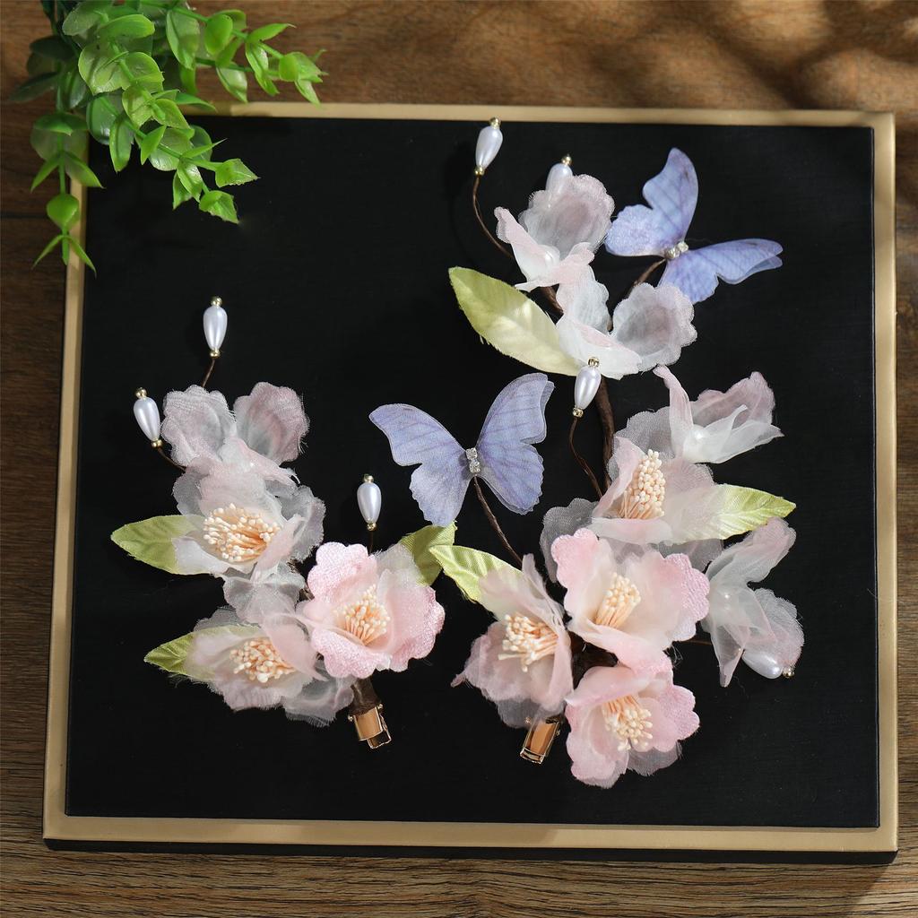 Flower Hair Clips Forks Chinese Hanfu Hair Accessories for Women Hairpin Fork Handmade Vintage Wedding Hair Jewelry Retro Crowns for Girl and Women