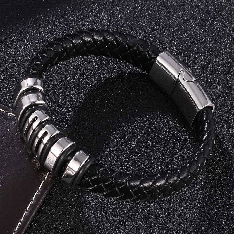 Woven Leather Rope Wrapping Special Style Classic Stainless Steel Men's Leather Bracelet New Design Decoration BB1082