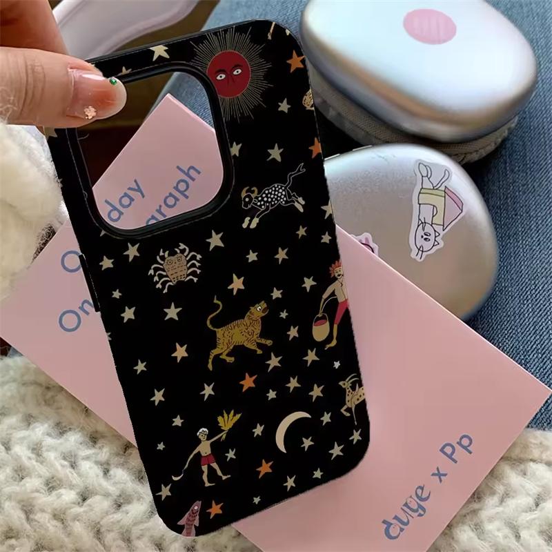 Creative Fashion Zoo Star Art Phone Case For iPhone 16 15 14 13 12 11 Pro Max 16E X XR XS Max 7 8 Plus Shockproof Black Cover