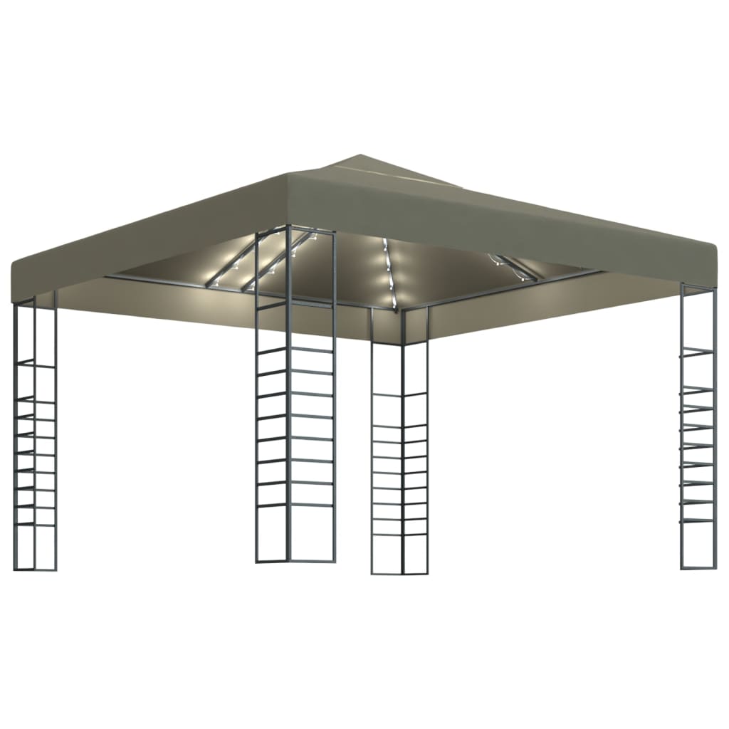 Garden Pavilion with LED String Lights 3x3 M Taupe