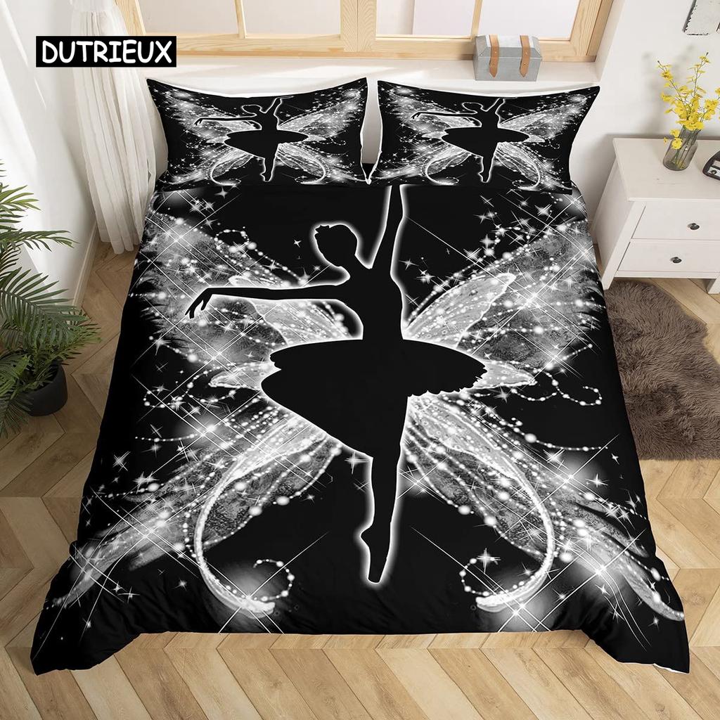 Set de cuvertură de pilota pentru fete de balet King Size Pink Set de lenjerie de pat Balerini minunați Copii Fete Husă de pilota din poliester moale prințesă