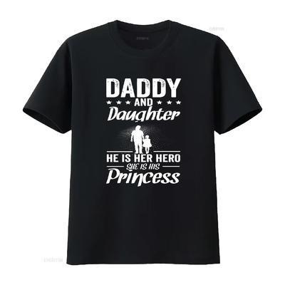 Daddy And Daughter He Is Her Hero She His Princes T Shirt Dad For Father's Day Vintage Washed Slightly Fashion Breathable