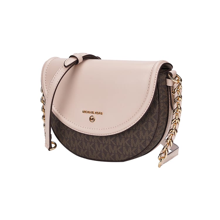 MICHAEL KORS Jet Set Leather Saddle Bag, Crossbody Bag, Shoulder Bag Women's Dark Brown & Nude Pink 32T0GT9C6B-266