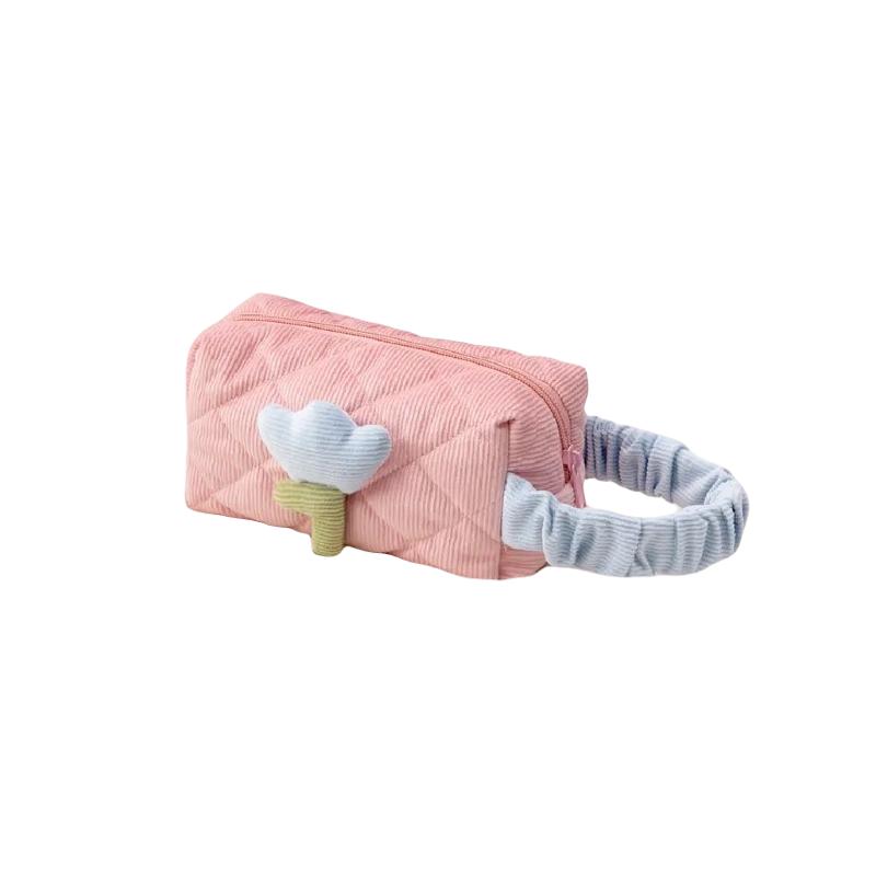 Tulip Quilted Cosmetic Bag, Oblong Pink, Cosmetic Organizer