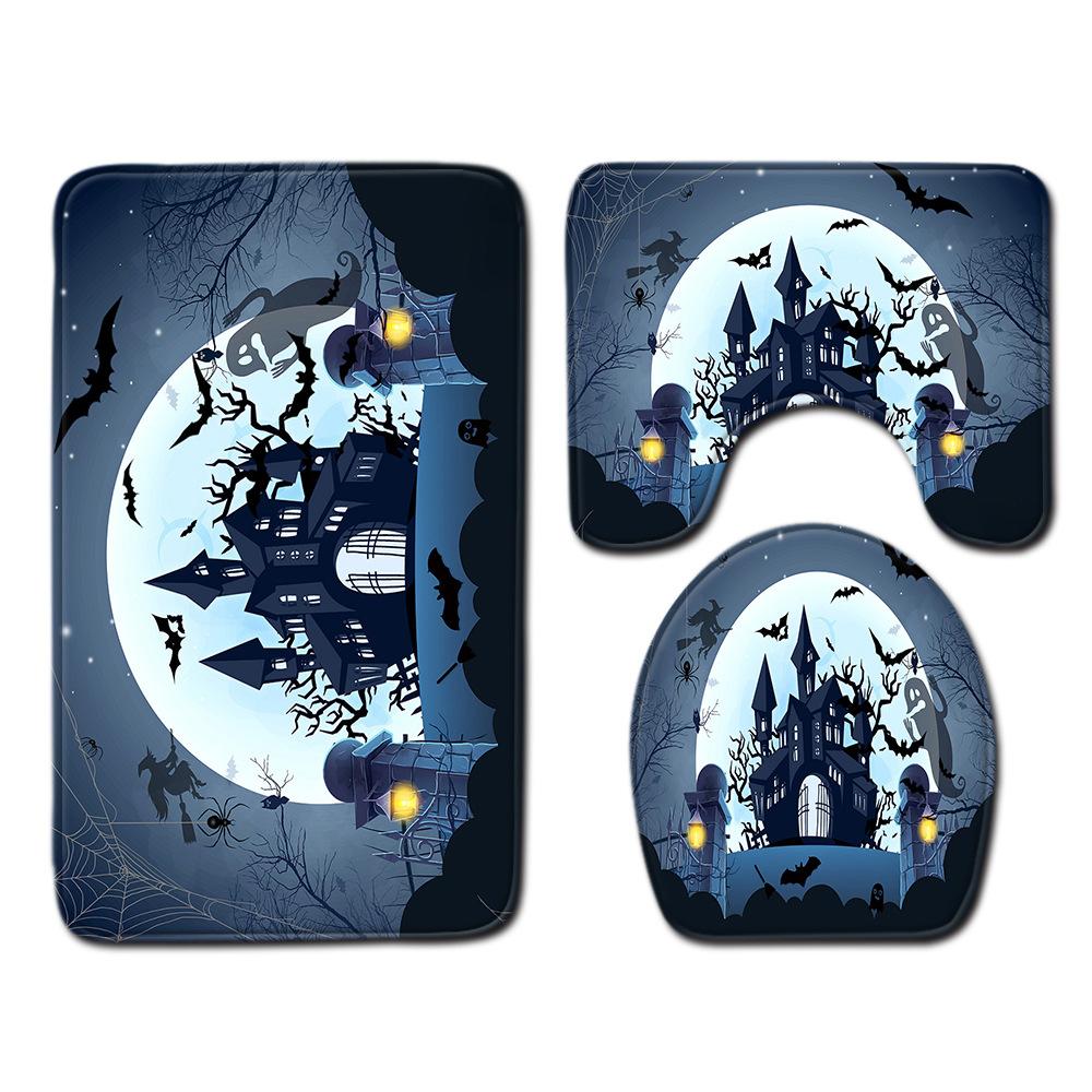 Halloween Shower Curtain Floor Mat Combination Four-Piece Set Bathroom Toilet Carpet Door Mat