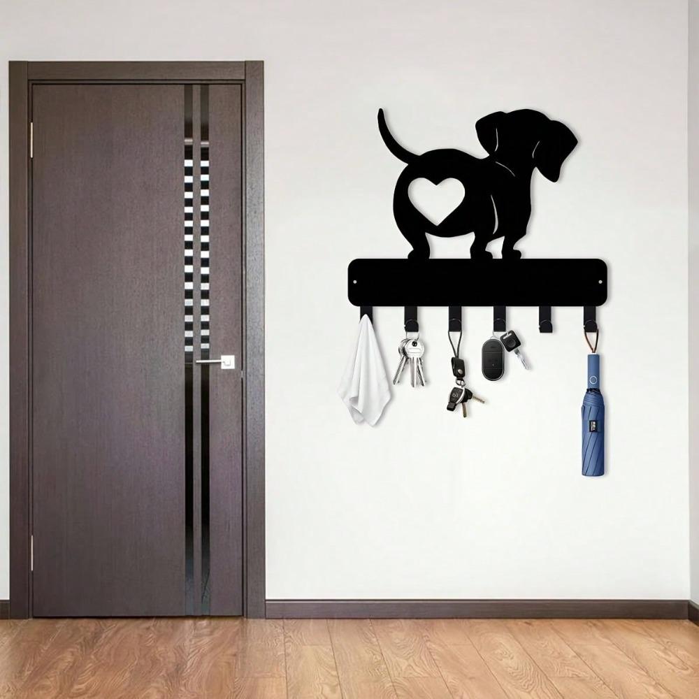 Metal Dachshund Key Holder Heart Shaped Wall Hook for Home Office Black