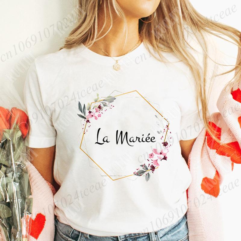 Französisches Junggesellinnenabschieds-T-Shirt, EVJF-T-Shirt für die zukünftige Braut, Braut-Hochzeits-Top, Team-Braut, Blumenkranz, Brautjungfern-T-Shirts