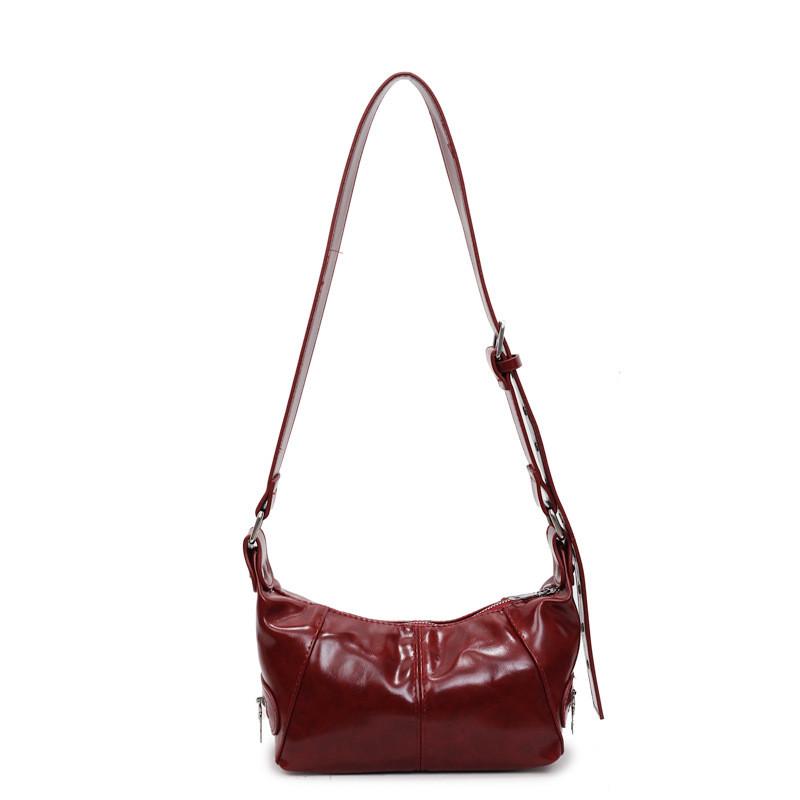 Solid Color Retro Motorcycle Style Shoulder Crossbody Bag For Women Summer Daily Use