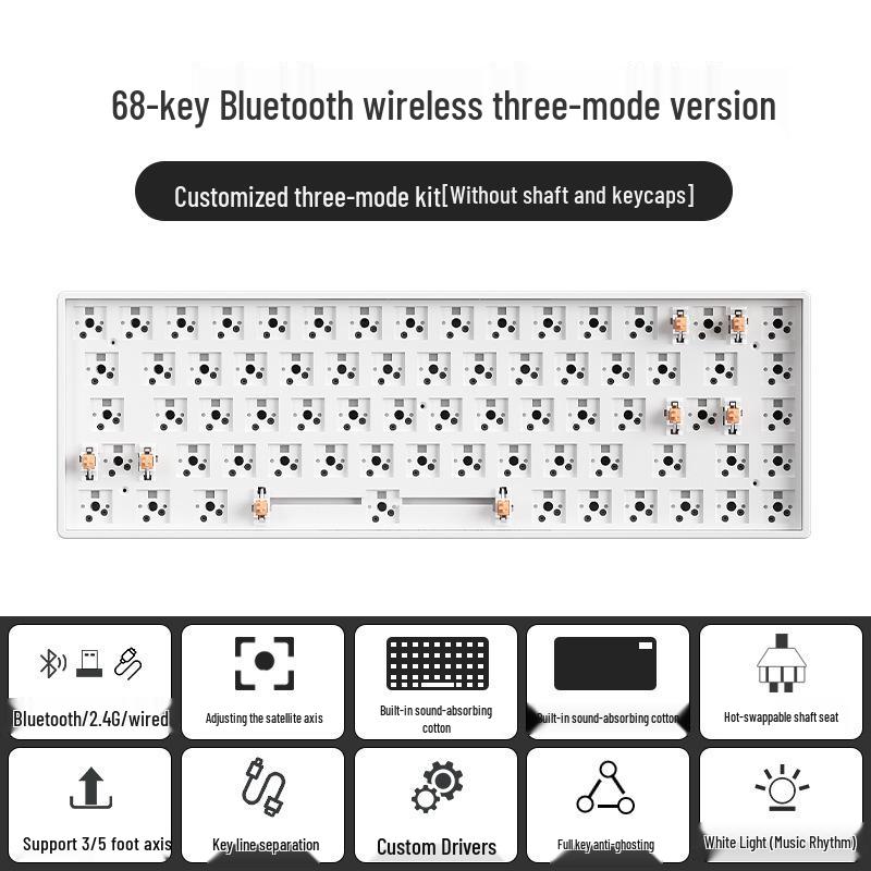 Multi-Size Wireless Bluetooth Mechanical Keyboard Kit with RGB, Customizable and Three-Mode Connectivity