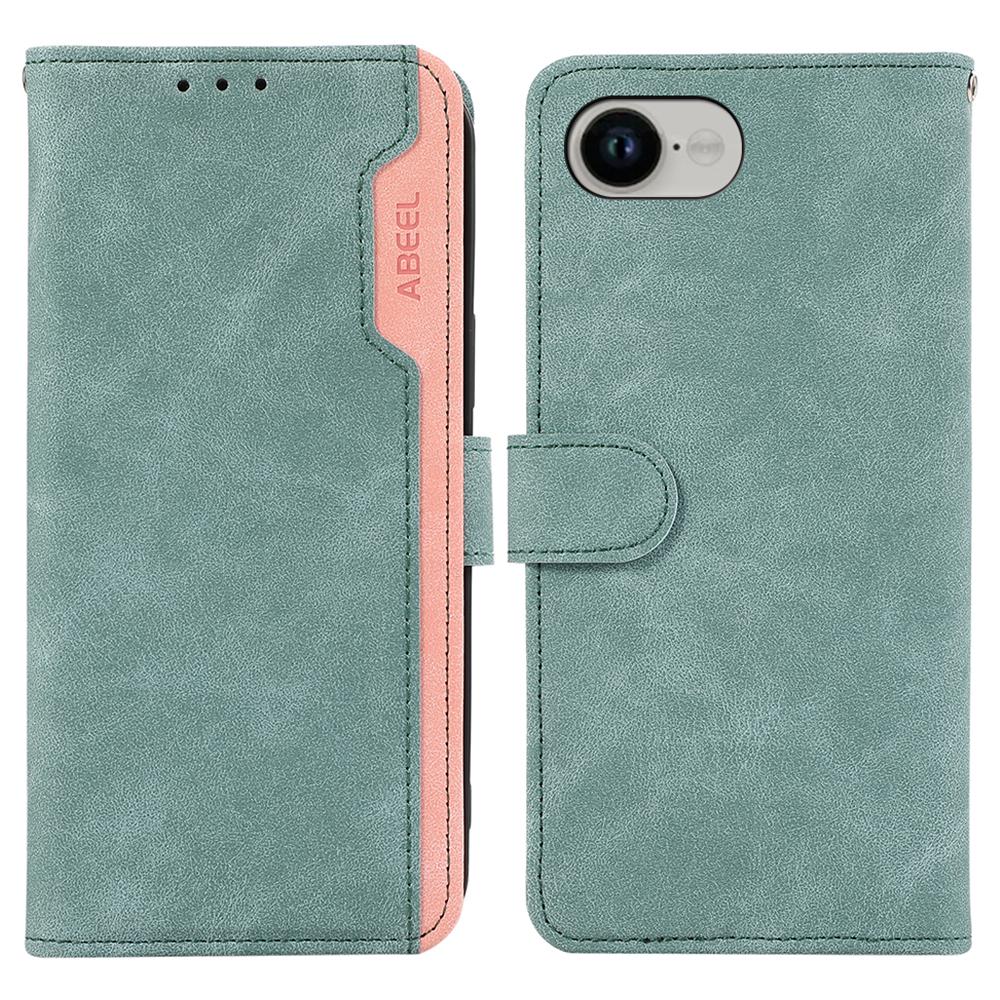 

ABEEL Для iPhone 16e Чехол Цветная вставка Кожаный откидной чехол для телефона Блокировка RFID Baby Blue