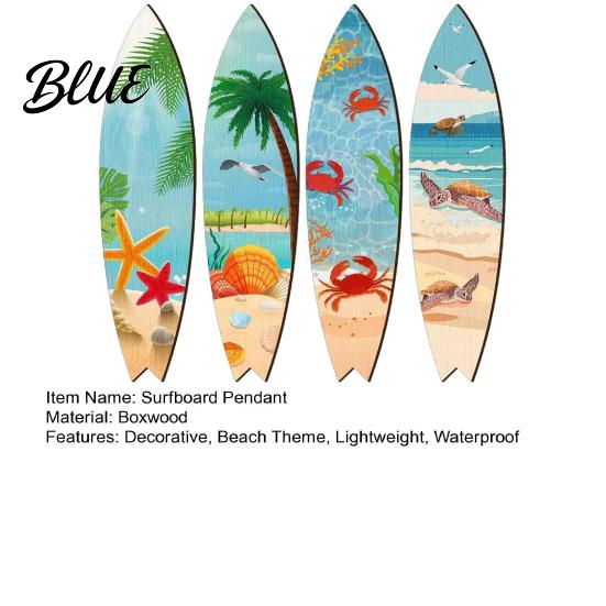 Decorative Wood Surfboard Art Signs Wall Decoration Hanging 4Pcs Wooden Summer Seaside Lightweight Beach Theme Pendant for Bathroom Bedroom