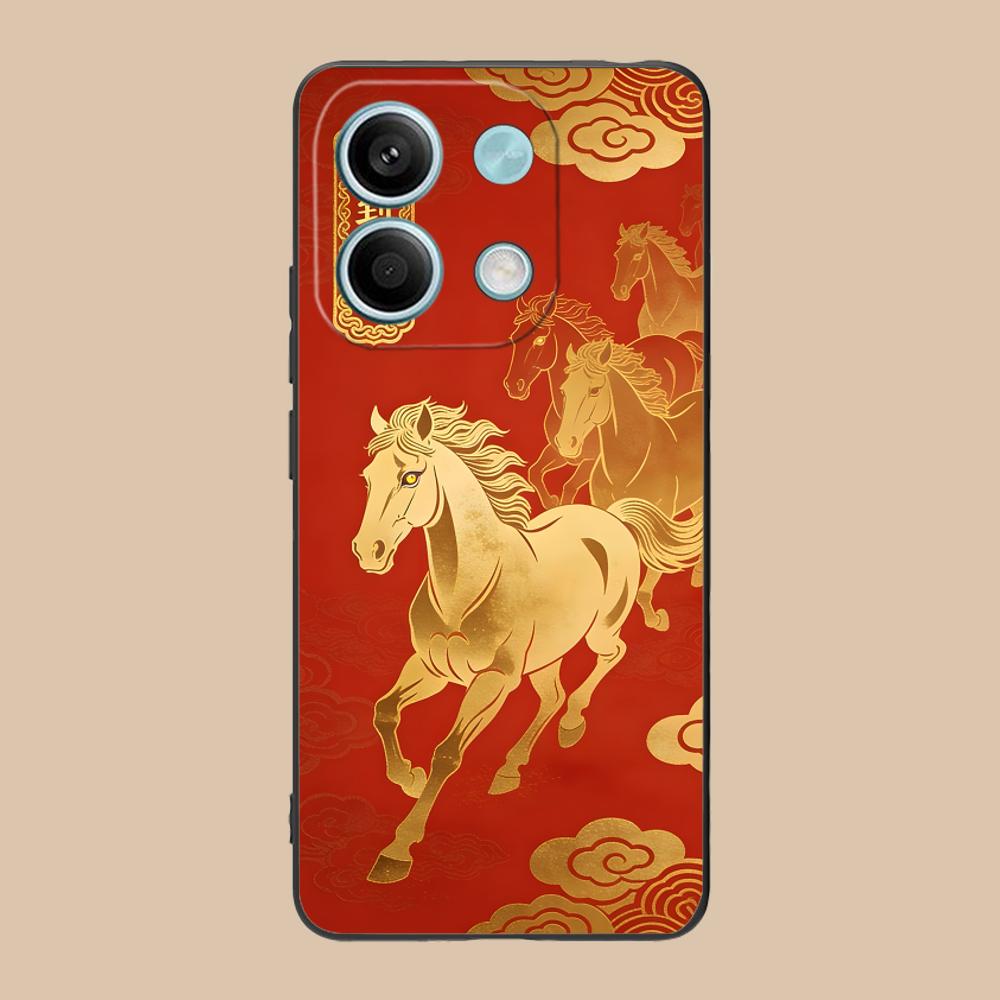 Golden Horse Year Mobile Phone Case for POCO M7 M6 M5 M4 M3 X7 X6 X5 X4 X3 Pro GT 5G Colorful Printing Cover Cover Pretty Luxury
