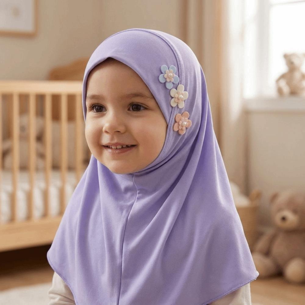 with Floral Ornament Crystal Linen Headscarf Soft Head Cover Beautiful Head Wrap Turban Children