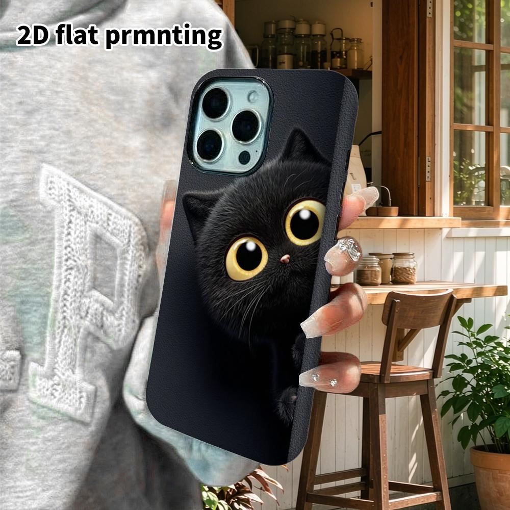 Phone Case: 2D Flat Design Suitable for iPhone 18 17 16 15 14 13 Pro Film Protective Case, Couple Style, Little Black Cat Peeking, Christmas and Hallo