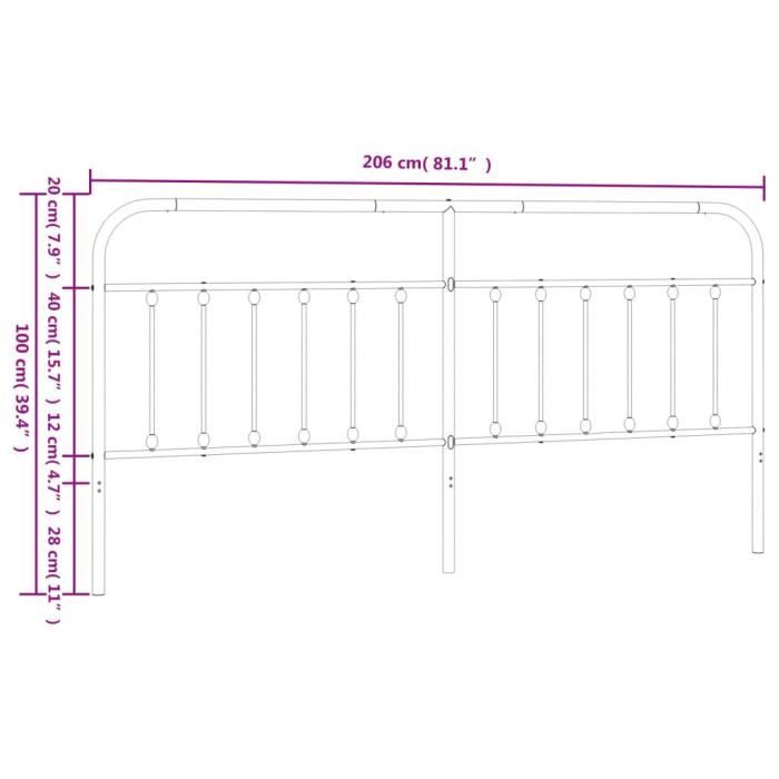 VidaXL Tête de lit métal noir 200 cm 352616