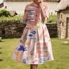 Dress For Women Elegant Casual Smocked Button Lapel Short Sleeve Knee Length Dress