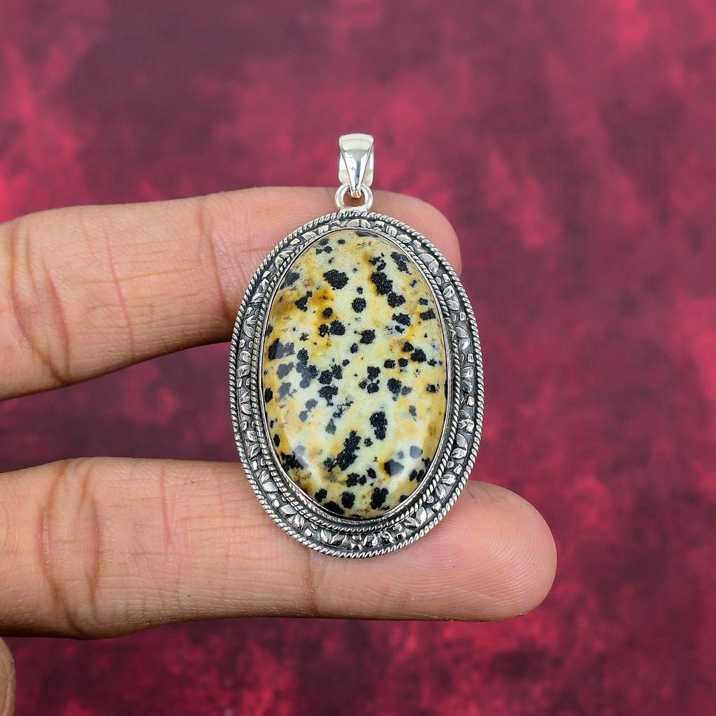 Dalmation Handmade Gemstone Pendant, 925 Solid Sterling Silver Pendant Unique Design Jewelry, For Women
