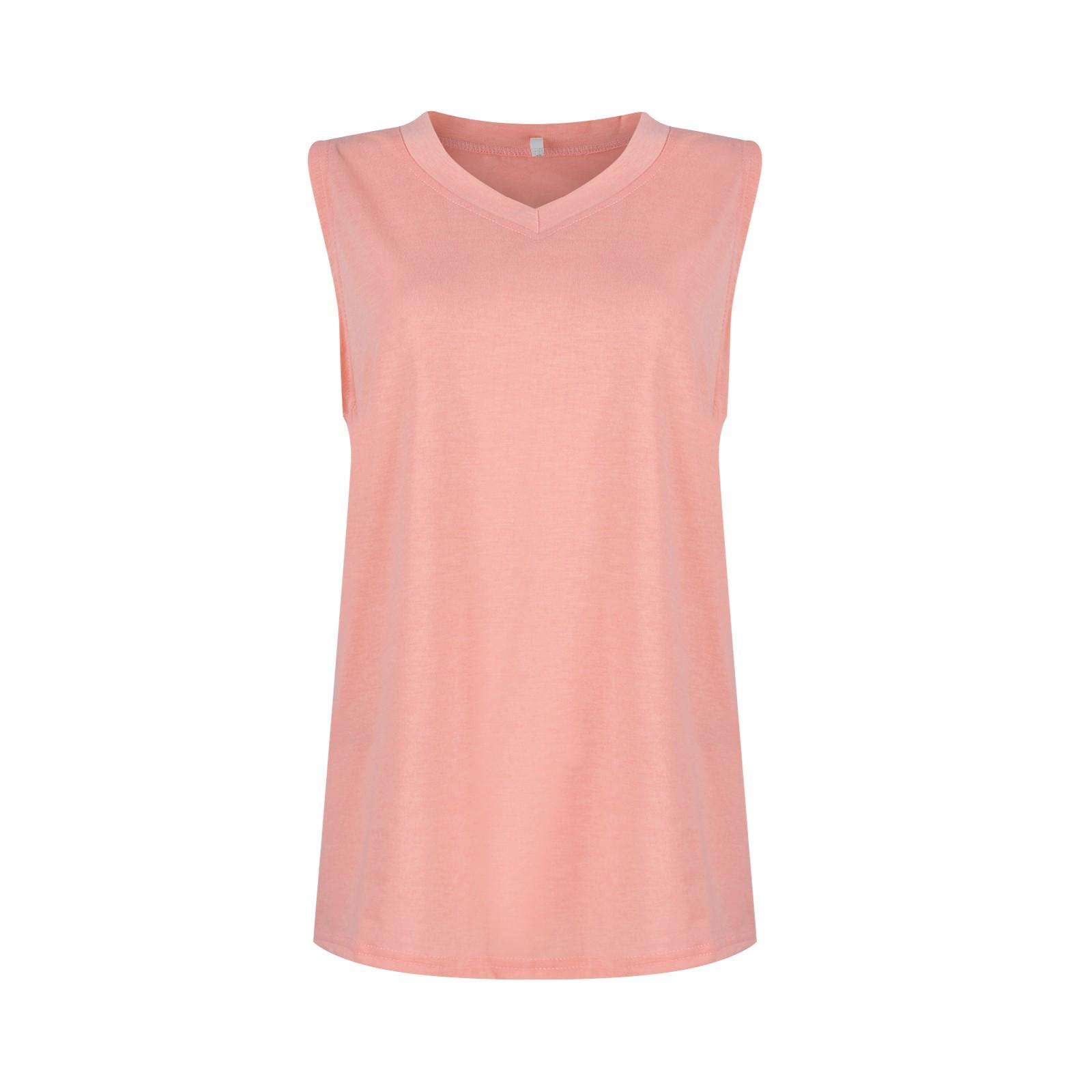 Women s Summer Casual V-Neck Color Sleeveless Loose T-Shirt Tank Tops XL