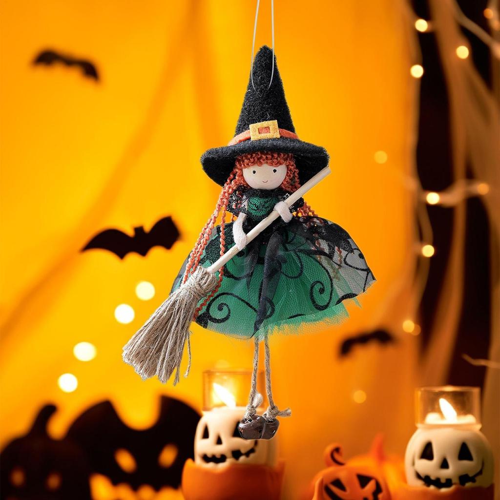 Halloween Small Witch Figurine With Skirt Hangable Witch Doll Ornament | Doll With Halloween Hanging Mistletoe Ornament