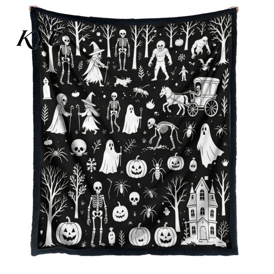 Cozy Bed Throw for Creative Adults Halloween DIY Coloring Blanket, Blanket with Ghost Patterns, Color Your Machine Washable Sofa Own And Kids,