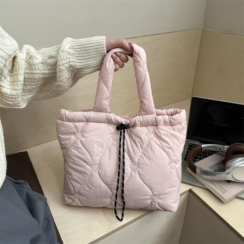 Fashionable Cotton-padded Jacket, Embroidered Single-shoulder Bag, Large-capacity Casual Tote Bag, Pleated Bucket Bag