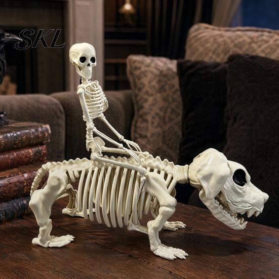 Halloween Yard Decoration Decoration, Skeleton Riding Dog Statue, 52cm Large Bone Figure for Texture Decor Display, Spooky Child Hound Haunted
