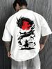 Japanese Dragon Samurai Graphic T-Shirt, Red Sun Warrior Streetwear Tee