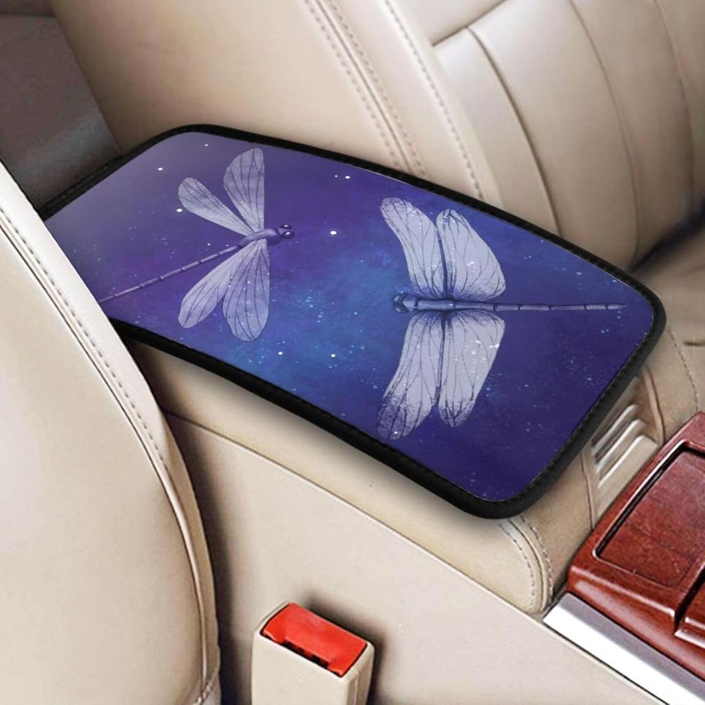 Universal Car Center Console Cushion Pad, Purple Butterfly Soft Waterproof Car Center Console Cover Auto Armrest Seat Box Cover Protector for Most