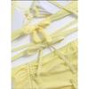 Sexy Yellow Bikini Women Solid Halter Ring Linked Criss Cross Cover Up 2 Piece Swimsuit Bathing Suit Ruffles Skirt Swimwear
