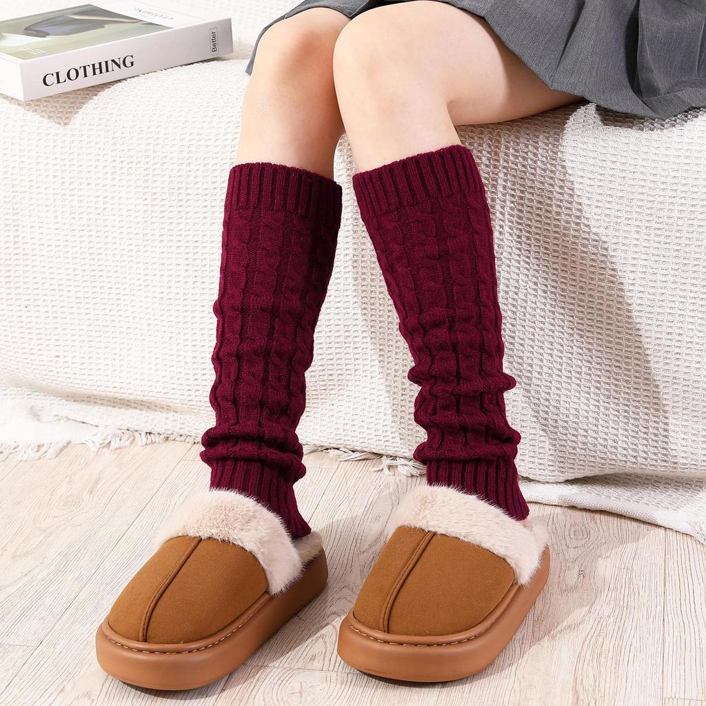 Korean Style Women's Thick Cable Knit Slouch Socks, 85g - Autumn/Winter Wool Leg Warmers & Boot Covers
