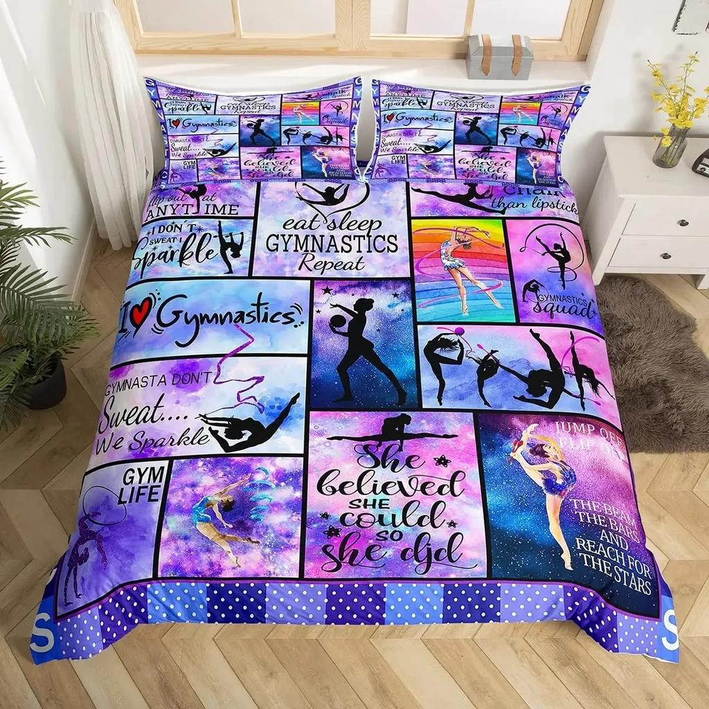 Cheerleader Duvet Cover Set Full Size,Girls Dancer Comforter Cover Geometric Checkered Bedding Set Girls Cheerleading Bedspread