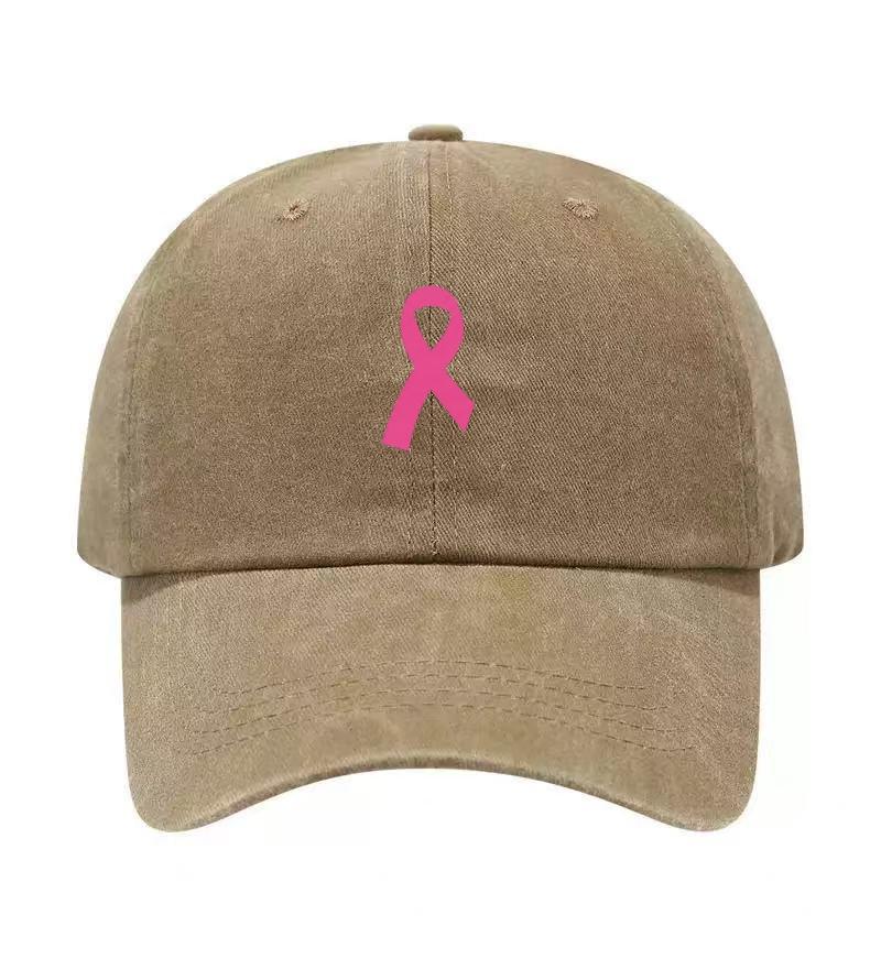 Pink Ribbon Printed Washed Cotton Adjustable Baseball Cap Classic Snapback Dad Hat Breathable Golf Fishing Outdoor Sun Cap
