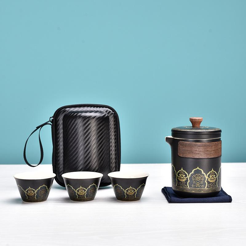 Ceramic Portable Travel Tea Set Kuaike Cup One Pot Four Cups Business Casual Gift Box