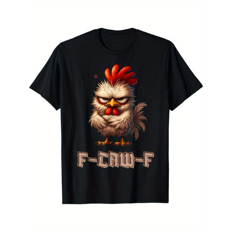 

European sizes Humorous F-Caw-F Chicken Poultry Pun T-Shirt - FCAWF Chicken Graphic Print Relaxed Fit Casual Tee Featuring Chicken Wing 4XL чорний