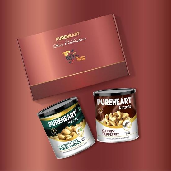 PUREHEART Valentine’s Day Gift Hamper for Him & Her | Premium Dry Fruits Gift Box with Cashew Pepper & Flavour of Venice Peeled Almonds ( 333g Each)
