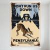 Vintage Distressed Metal Sign - Don't Run Us Down VW Beetle & Rabbit - Pennsylvania Animal Safety Warning Tin Sign for Bar Home