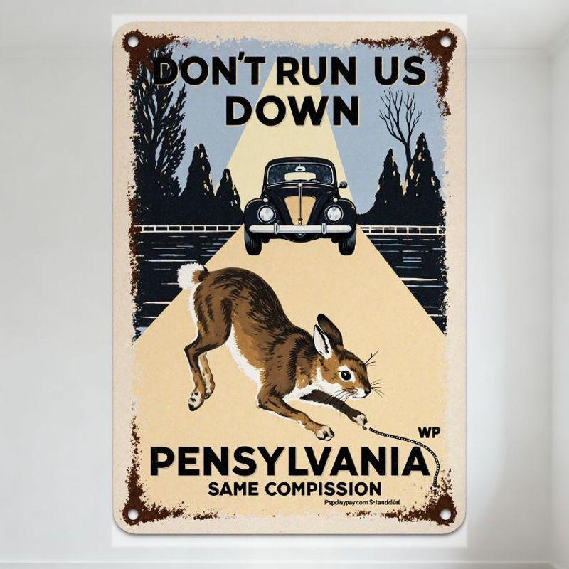 

Vintage Distressed Metal Sign - Don t Run Us Down VW Beetle & Rabbit - Pennsylvania Animal Safety Warning Tin Sign for Bar Home 20x30cm（7.8x11.8inch）