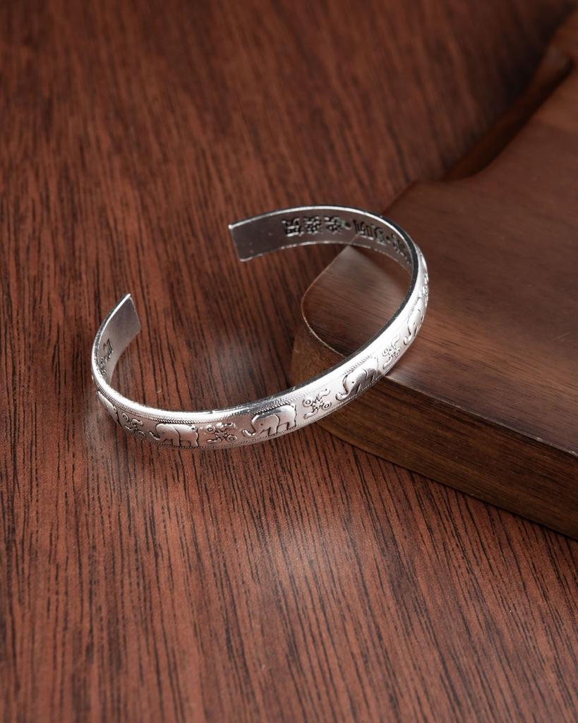 Open Bracelet Men'S And Women'S Metal Ancient Silver Bracelet Retro Simple Auspicious Lucky Lucky Jewelry