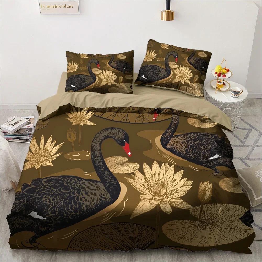 3D Black Bedding Set Pillowcase King Queen Full Single 200x200 Bed Linen Gold Design 3D Printed Duvet Cover Set for Teens Women