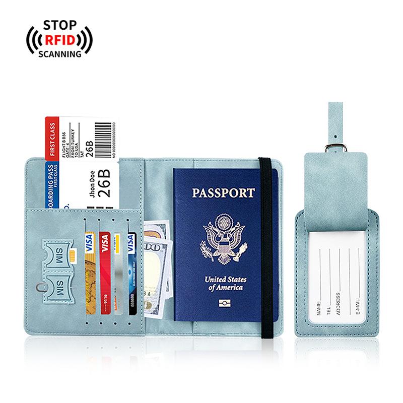 Pu leather anti-magnetic passport bag luggage tag set leather anti-theft brush rfid passport holder ID bag passport cover