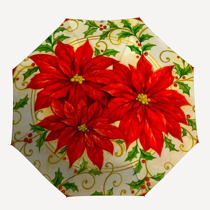 

1pc Christmas, Poinsettia, Holly Umbrella with Plastic Handle,Compact & Stylish,Suitable for All Seasons YS331050