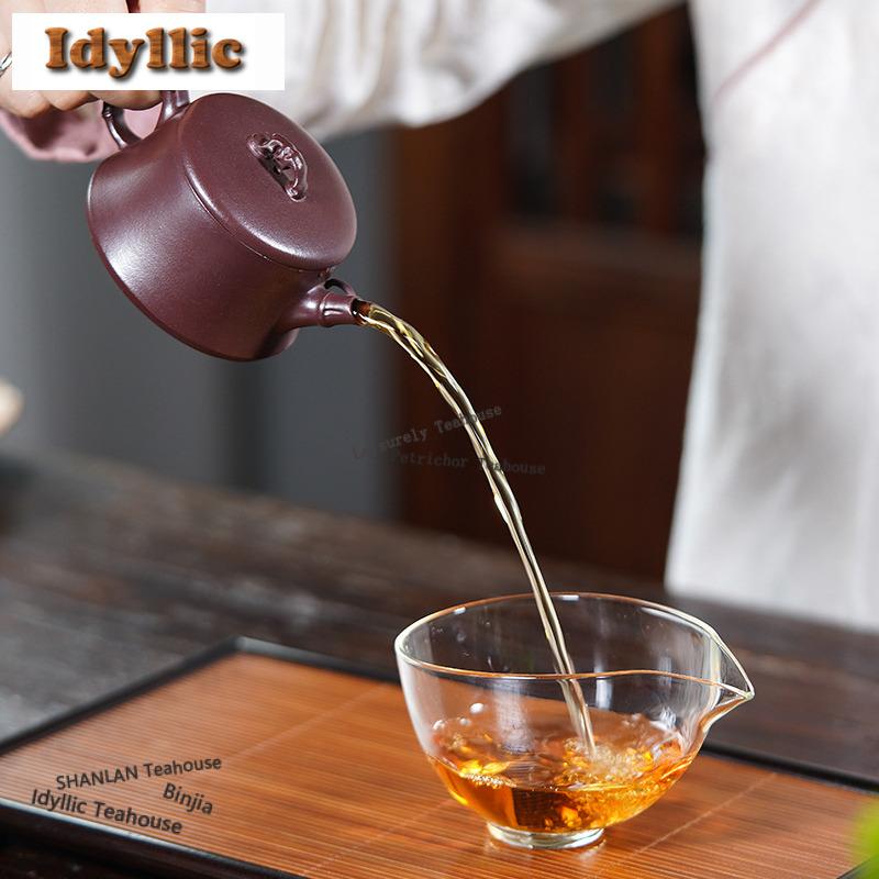120ml Eleganta Yixing Lila Lerkannor Mästare Handgjorda Bambubladskanna Rå Malm Lila Lera Vattenkokare Kinesisk Zisha Teservis Hantverk