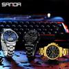 Sanda Men's Multifunction Luminous Waterproof Chronograph Steel Band Dual Display Watch