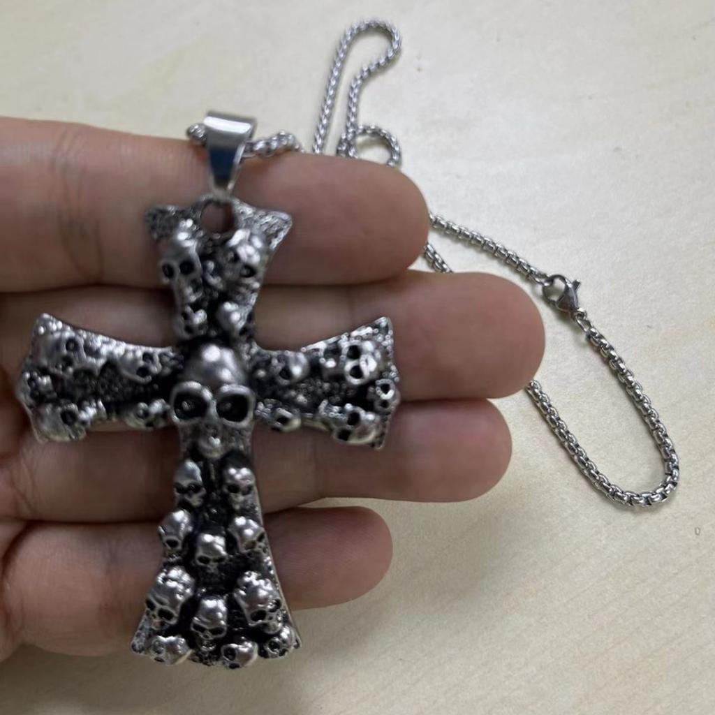 New Punk Style Skull Cross Pendant European and American Exaggerated Halloween Necklace