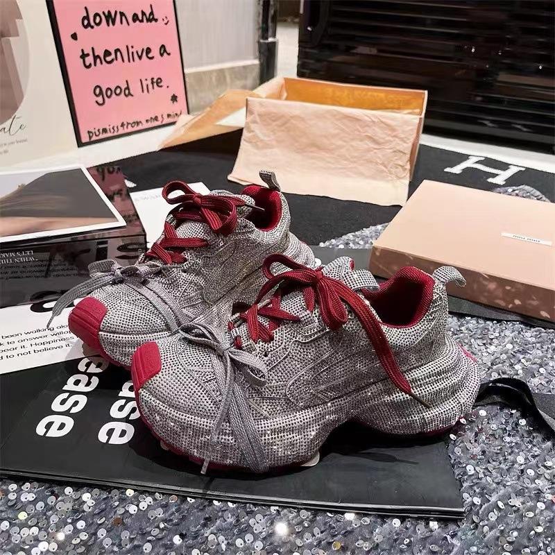 Fashion 2024 New Fashion Trend Sneakers Women Platform Flat Grey Full of Diamonds Sparkling Casual Trainers Ladies Chunky Sneakers Shoes